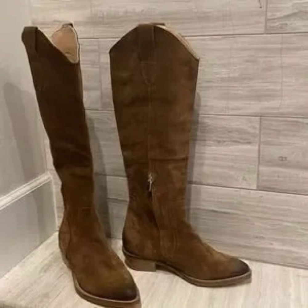 Free People Rue Brown Suede Slouch Western Boots Knee High EU 38 US 8 NWOB - Picture 11 of 14